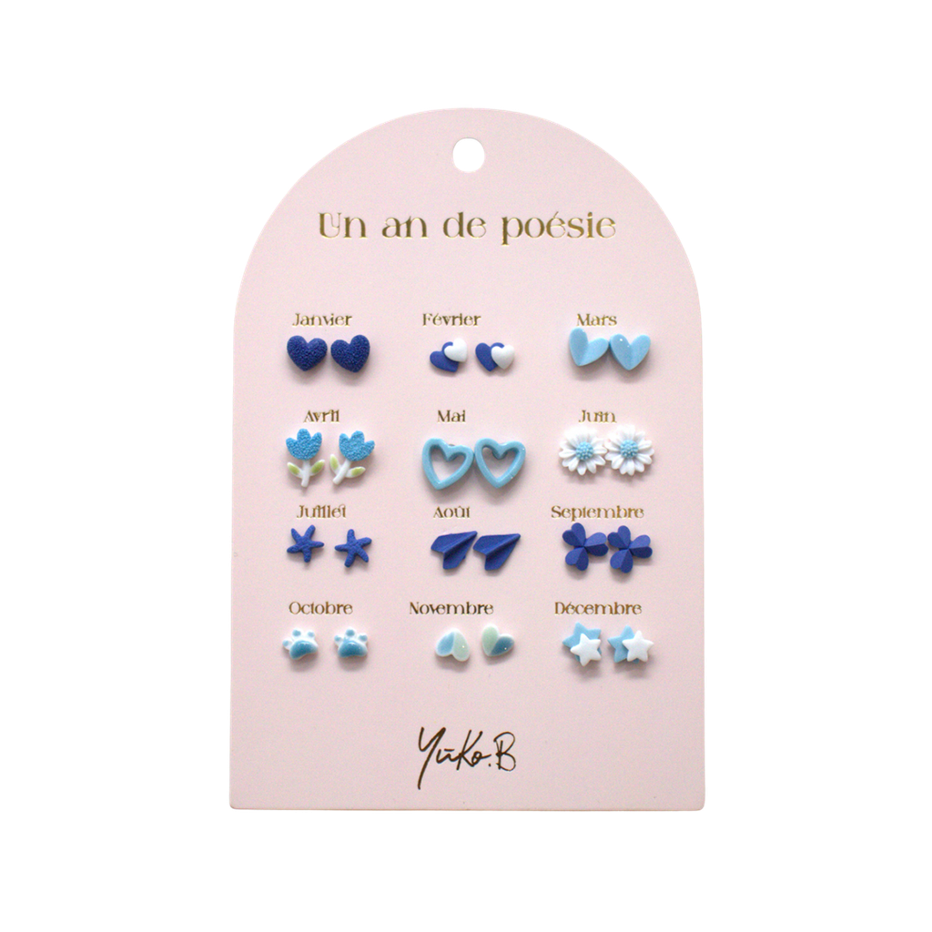 Boucles d'oreilles - Un an de poésie bleu (version française)