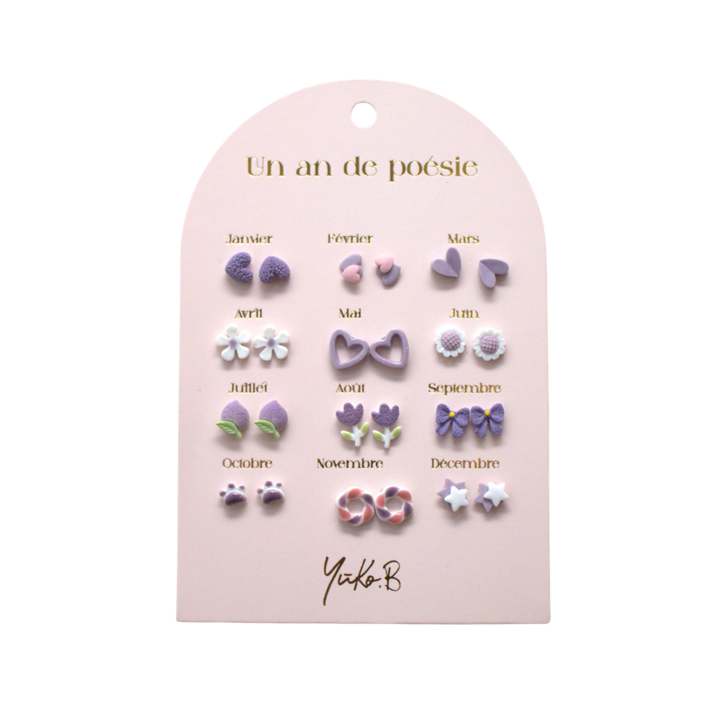 [YB-500-226] Earrings – A Year of Lilac Poetry (french version)