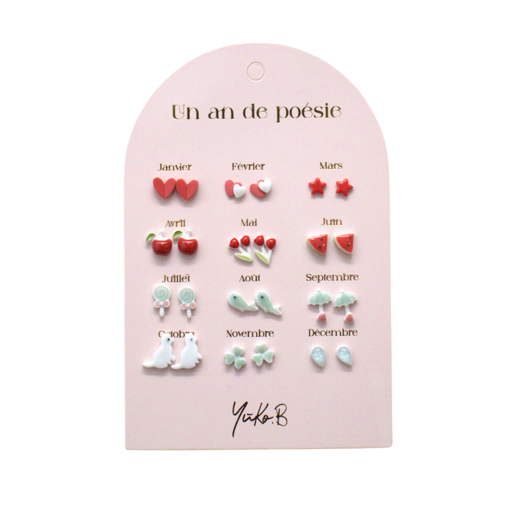Boucles d'oreilles - Un an de poésie - rouge et eau (version française)