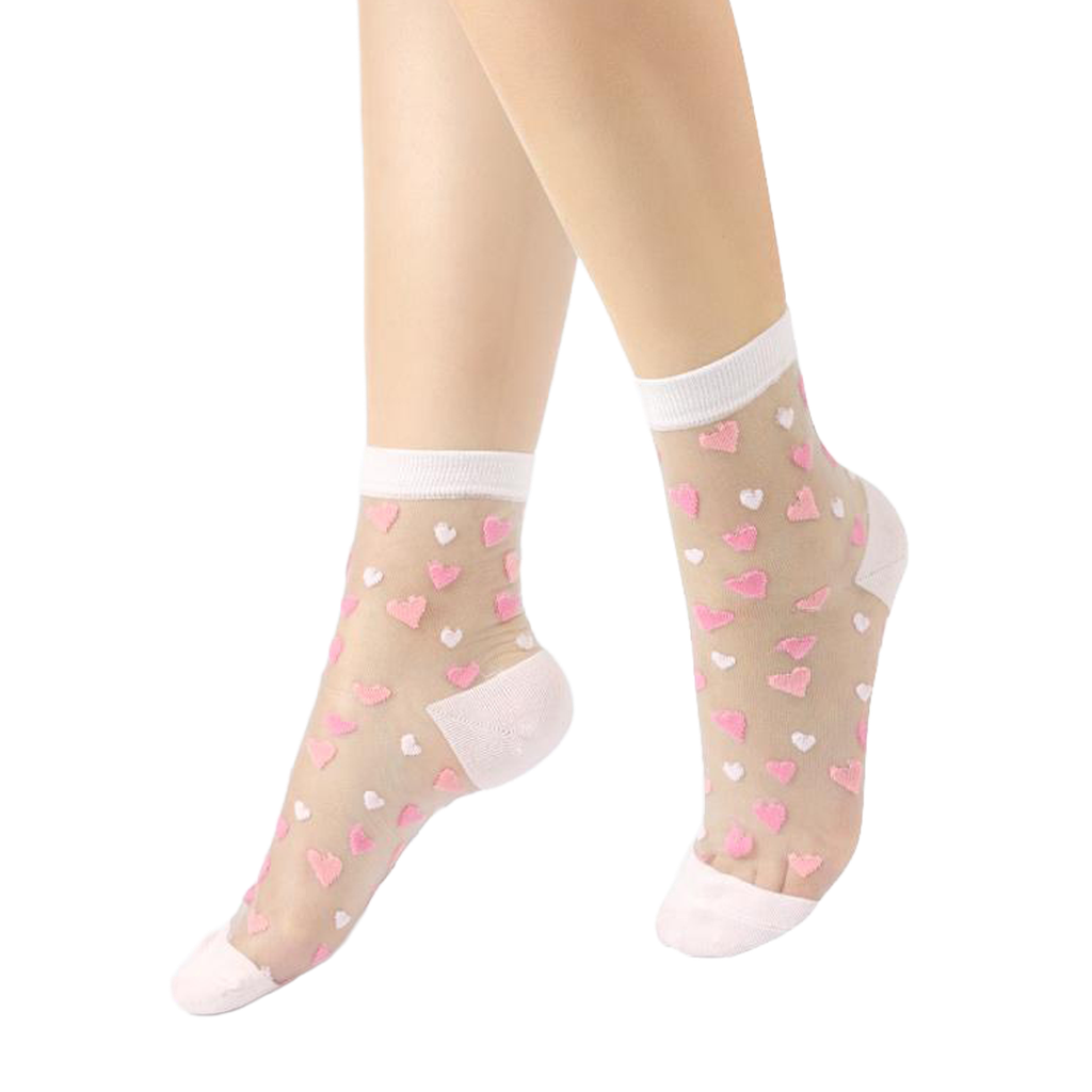 [YB-400-108] Tina Socks - White & Pink