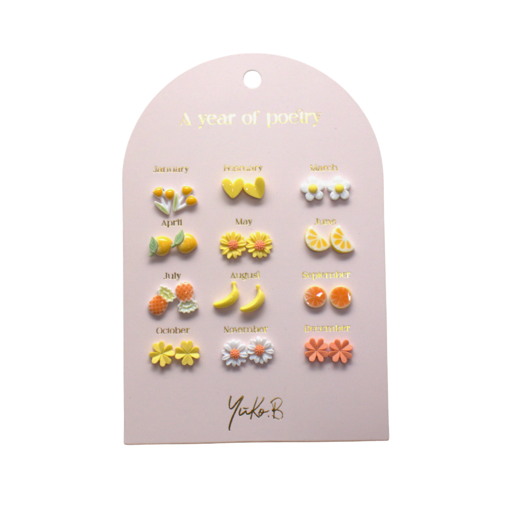 [YB-500-314] Boucles d'oreilles - Un an de Poésie jaune (version anglaise)