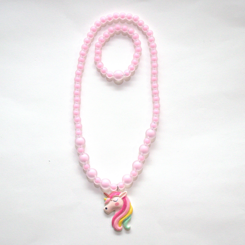 Ensemble collier et bracelet Licorne - Rose