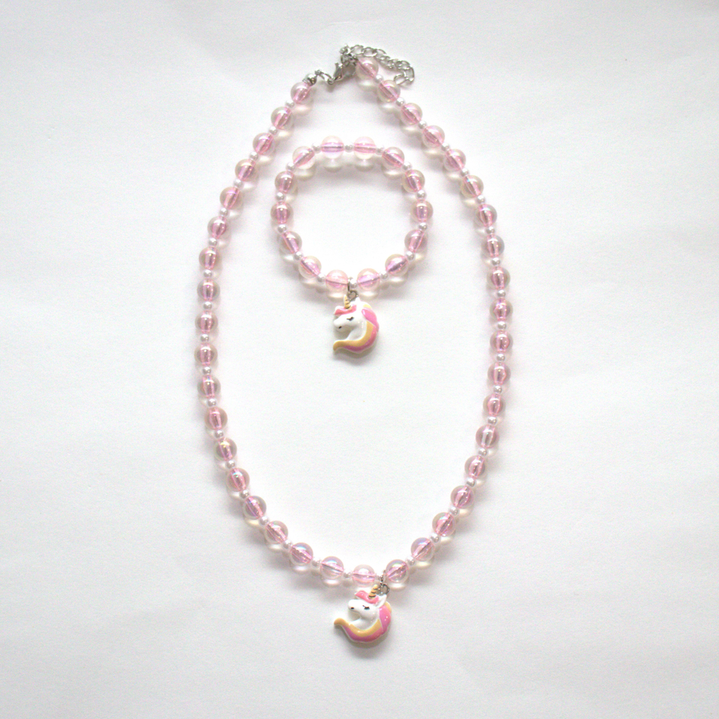 [YB-500-259] Ensemble collier et bracelet licorne Zoa - rose
